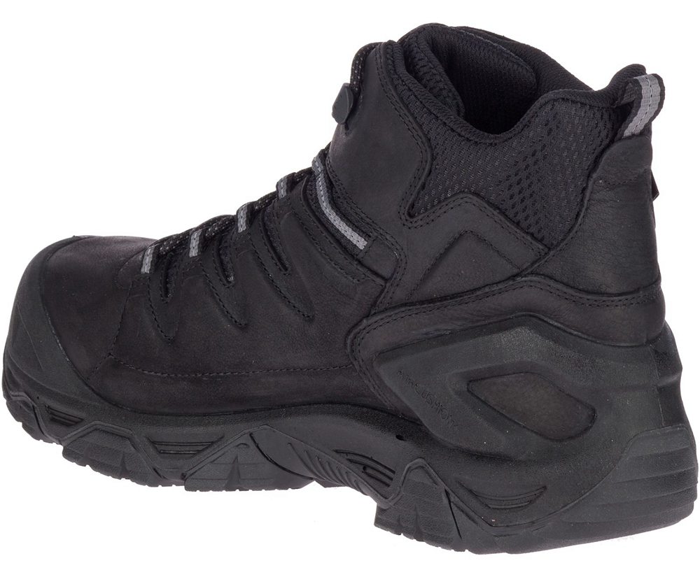 Merrell Work Boots Black - Strongfield Leather 6\" Waterproof Comp Toe Wide Width - Mens 53LIBYUCF